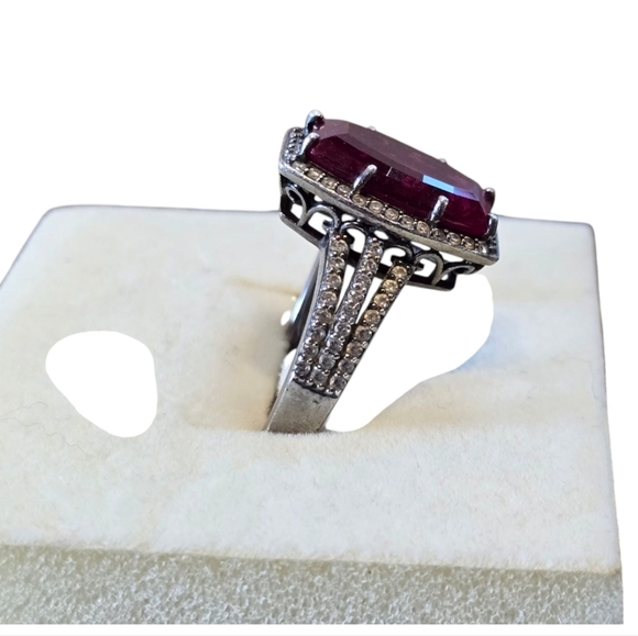 Jean Dousset Black Rhodium Sterling Silver Emerald Cut Red Crystal Ring 9 - Picture 3 of 8